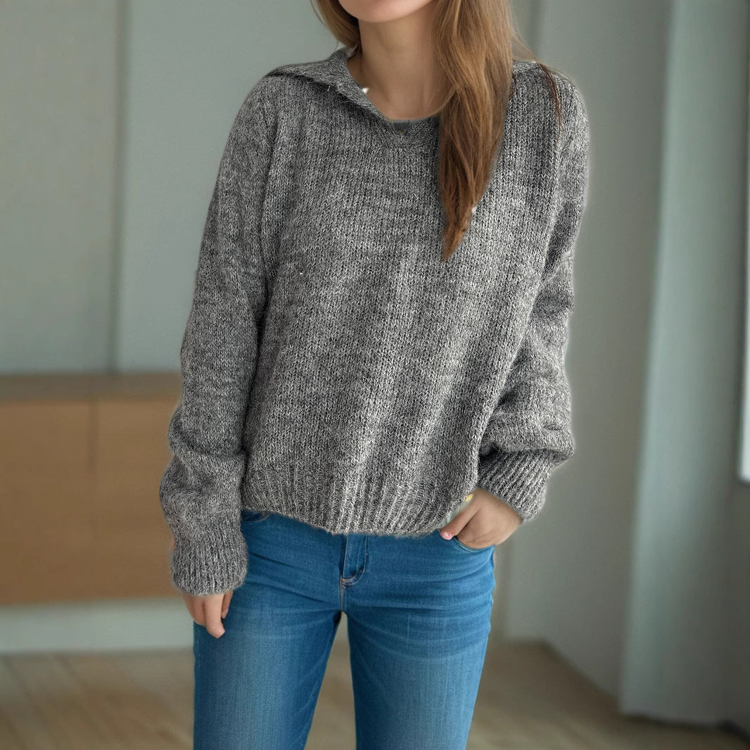 Kvinders afslappede strikket sweater med V-hals og voluminøse ærmer Stilla