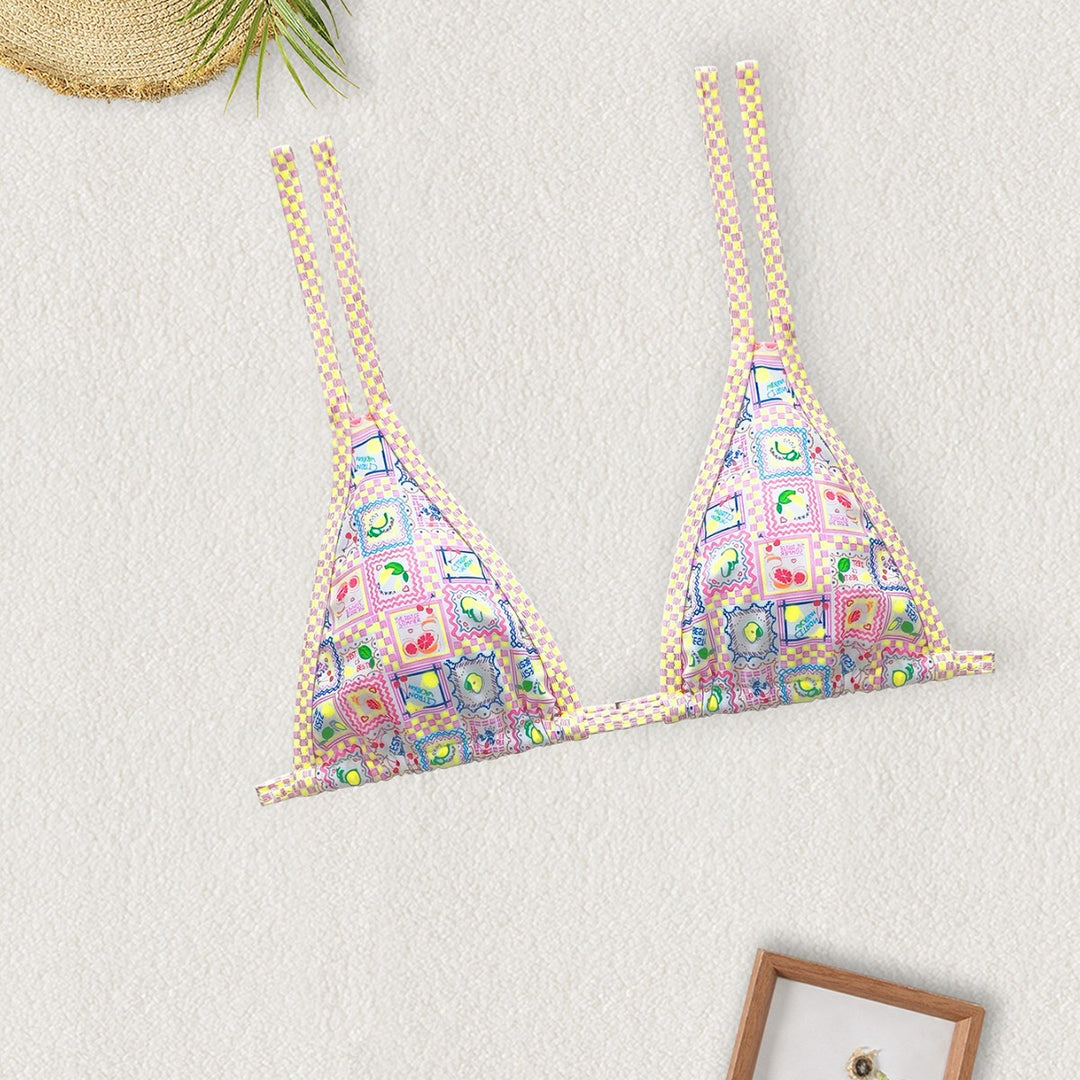 Dame Triangel-Bikini med farverigt patchwork-mønster Skovae