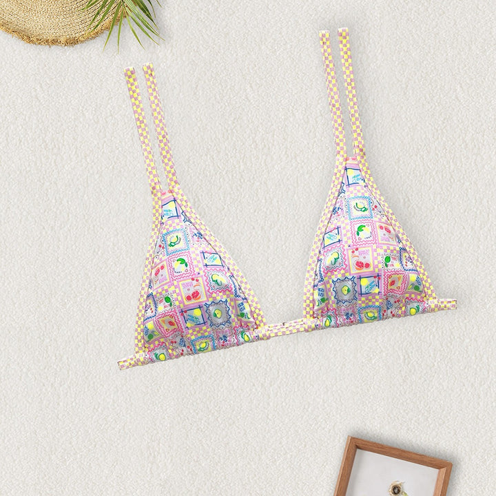 Dame Triangel-Bikini med farverigt patchwork-mønster Skovae