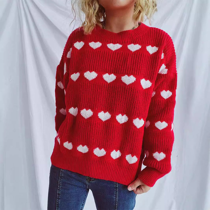 Kvinders hyggelige sweater med romantisk hjerte mønster Stilla