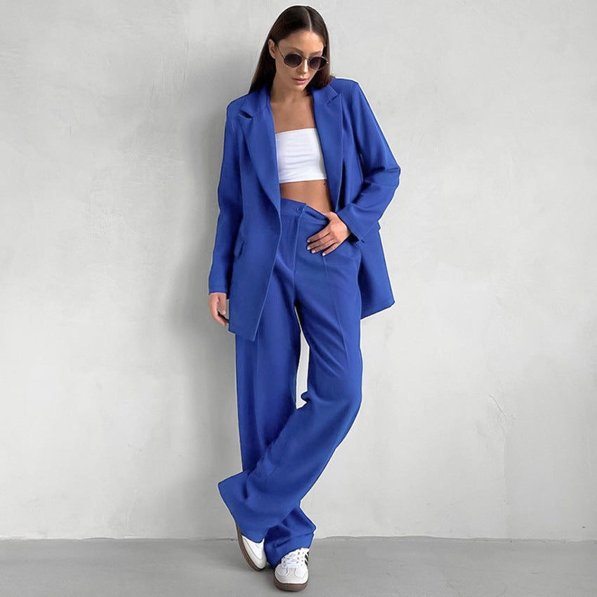 Dame Blazer- og Palazzo-bukser Sæt med moderne snit og elegant fald Stilla