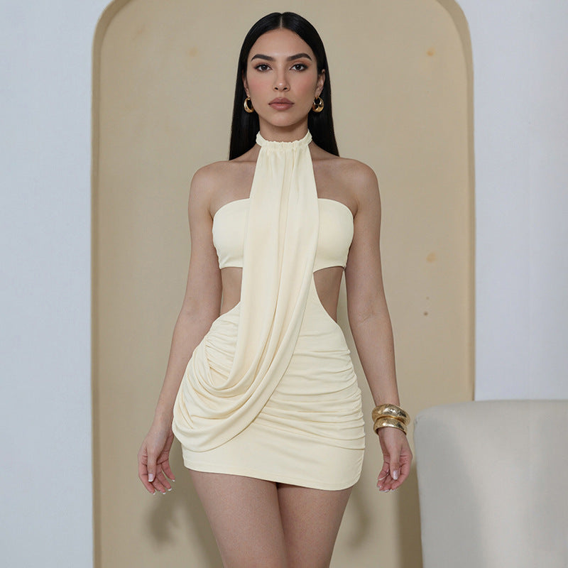Dame Glamourøs Cut-Out Aftenkjole med Drapering Skovae
