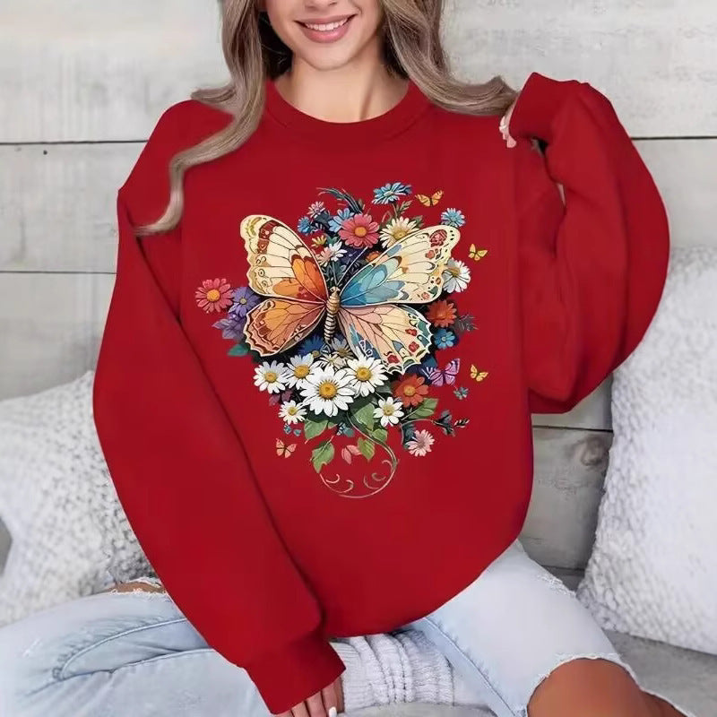 Kvinders langærmet sweatshirt med blomster sommerfugl print Stilla