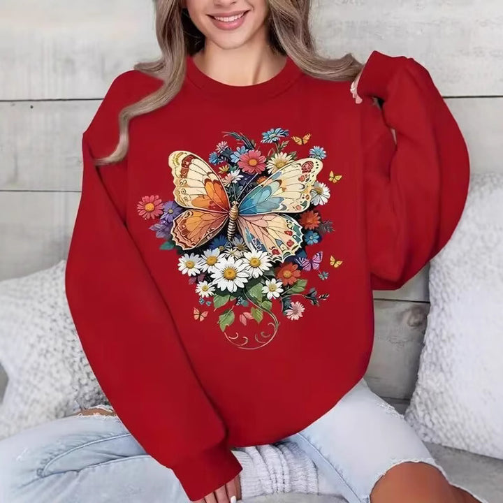 Kvinders langærmet sweatshirt med blomster sommerfugl print Stilla