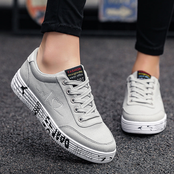 Damer nan Canvas-Sneakers med dekorativ trykt plateau sål og hjerte linje broderi Skovae