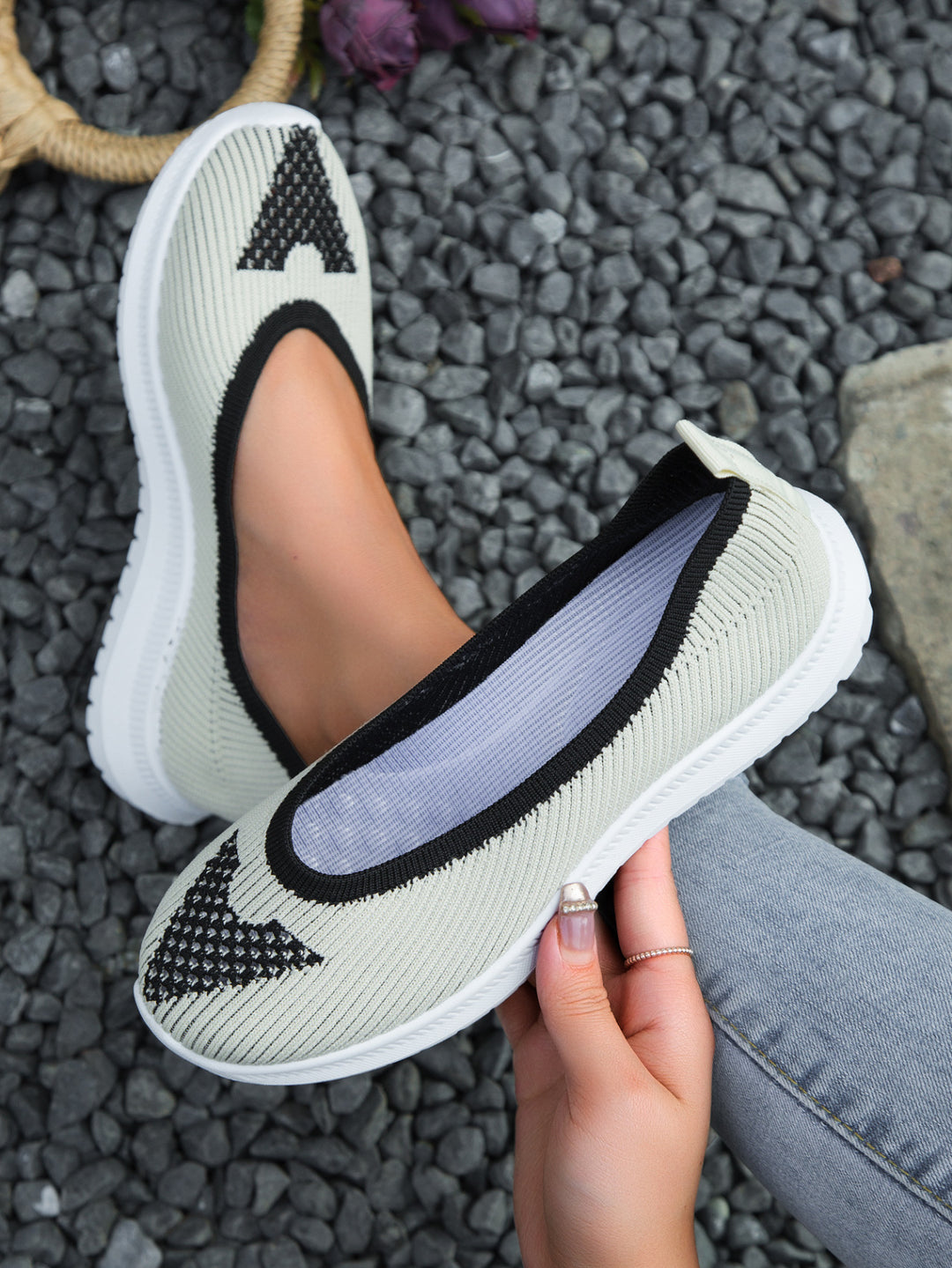 Dame Slip-On Ballerinas med åndbart strikdesign og skridsikker sål Stilla