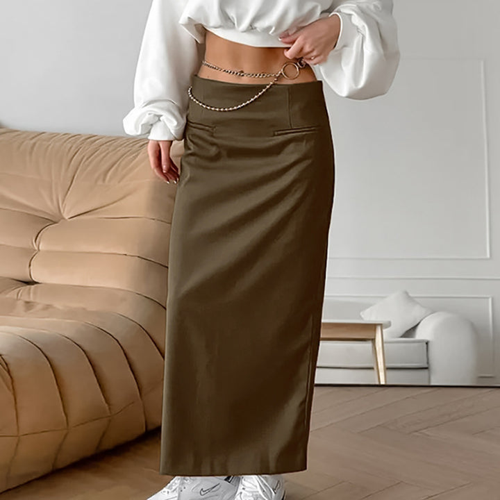 Dame maxiskørt med elegant, figursyet snit og praktisk sidelommer-design Stilla