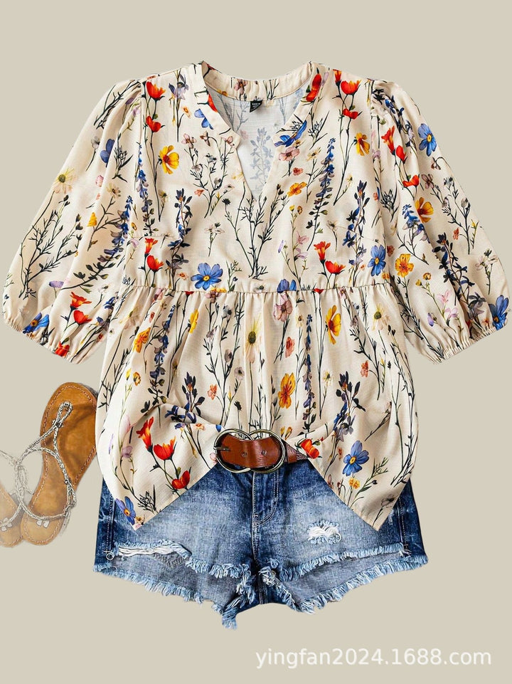 Dame Floral Print Peplum Bluse Stilla