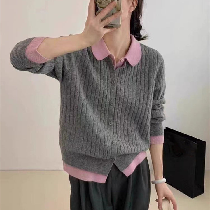 Femme Ribstrik-Cardigan Pullover med knaplukning Stilla