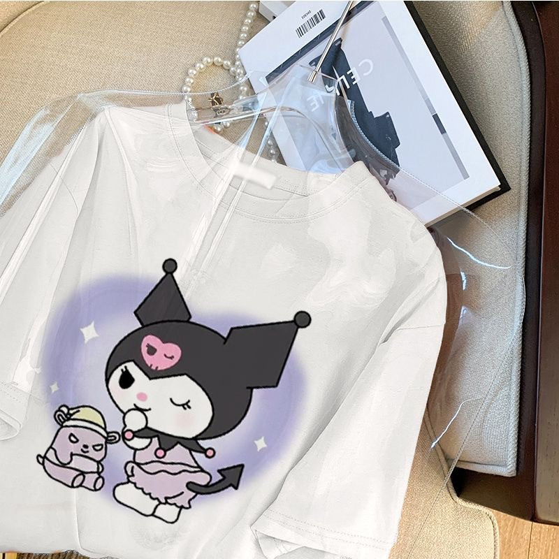Dame T-Shirt med sødt cartoon-motiv og afslappet oversized snit Stilla