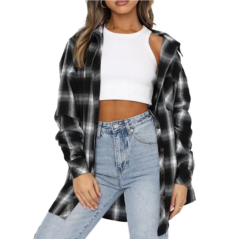 Dame Overshirt i blødt flannel med stort ternet mønster Stilla