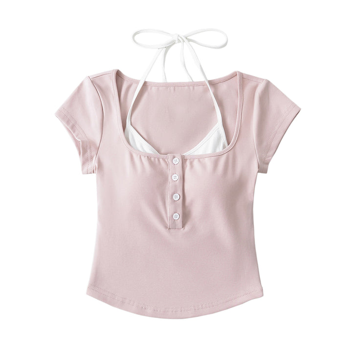 Dame Crop-Top med legende bindedesign og moderigtige knapdetaljer Stilla