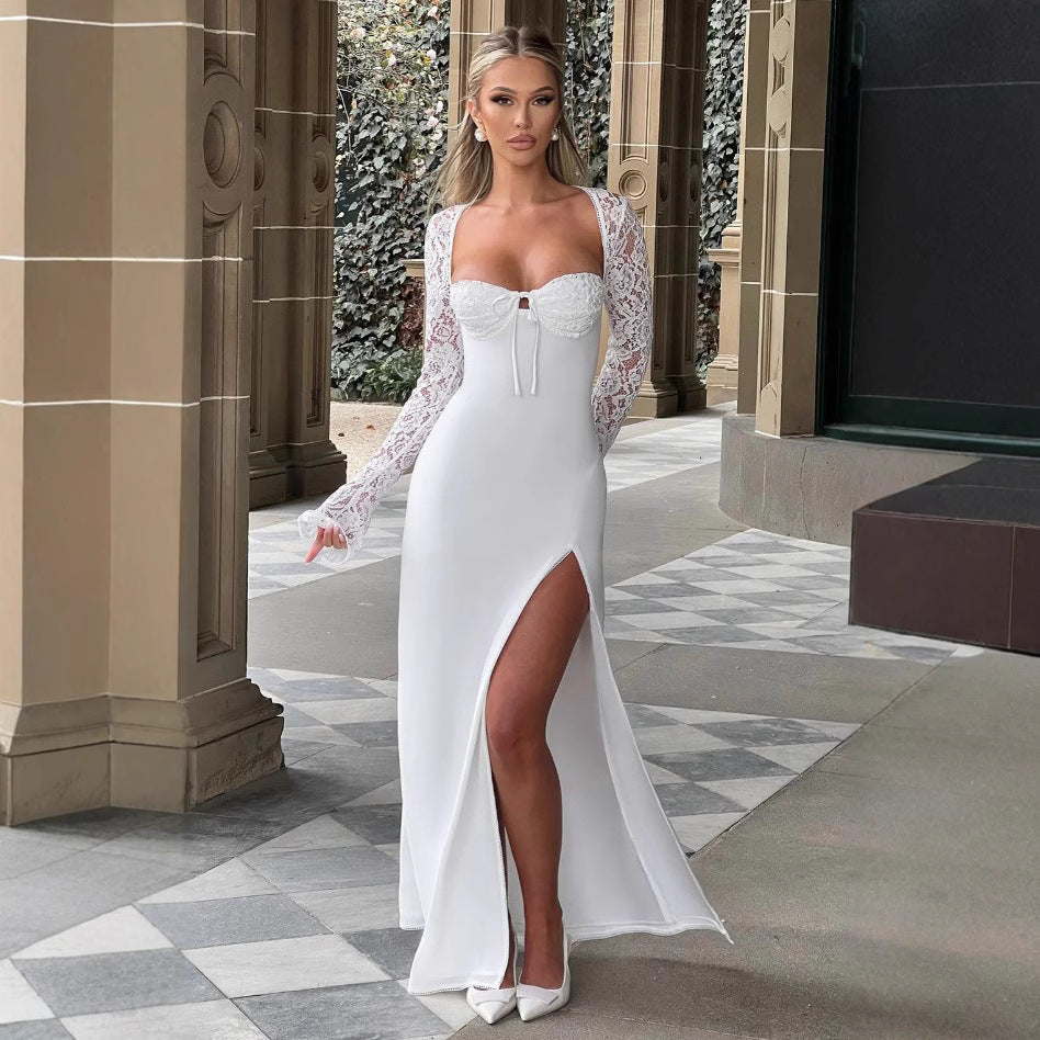 Damer Elegant Maxi Kjole med sofistikeret snit og skinnende stof