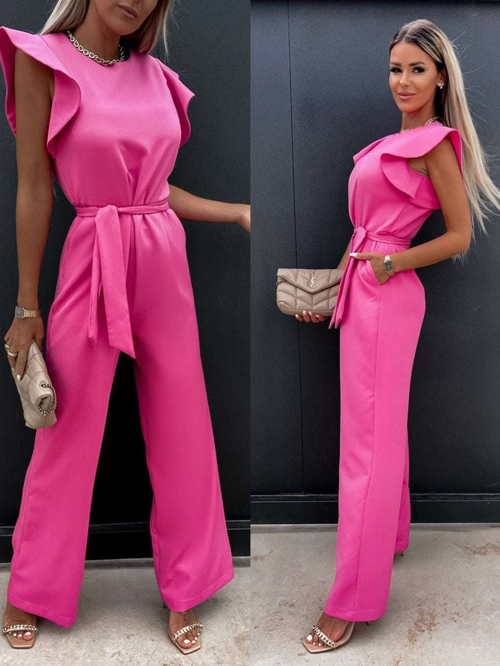 Dame Elegant Bred Beinformet Jumpsuit med Flæsedetaljer Stilla