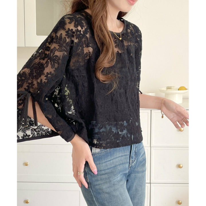 Dame Blomster spids Overlay Bluse Stilla