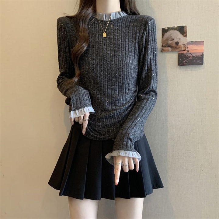 Damer Elegant Fin Strik Sweater med Dekorativ Krave Stilla