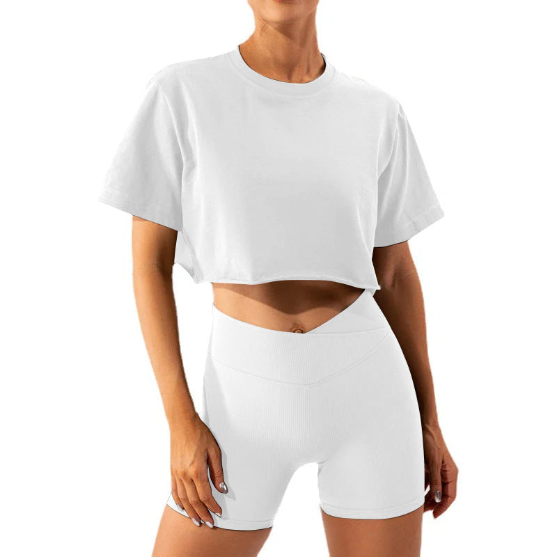 Dame sporty cropped T-shirt og shorts sæt med høj talje Stilla