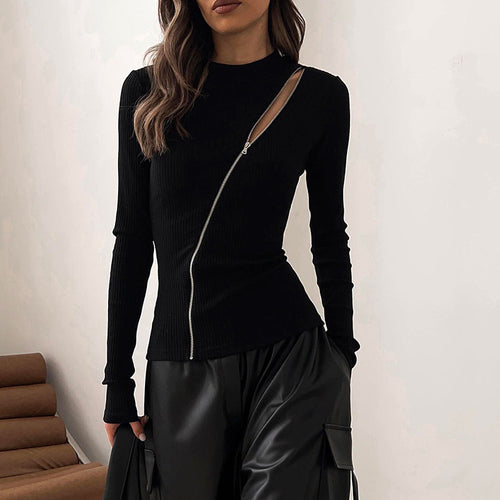 Femme Fashion-Forward Asymmetrisk Lynlåst Top Stilla