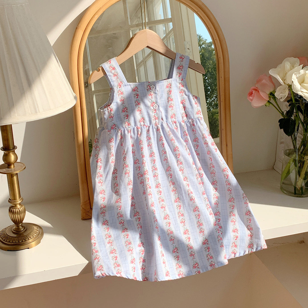 Pige Floral Print Sommerkjole med Knapdetalje Stilla
