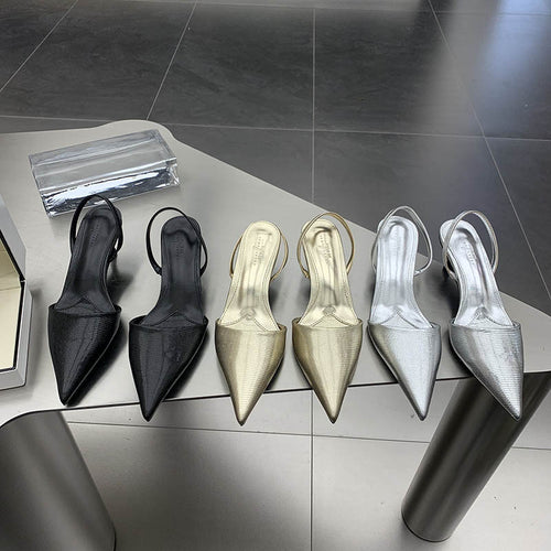 Dame Sling-pumps med elegant spids og fashionable teksturer Stilla