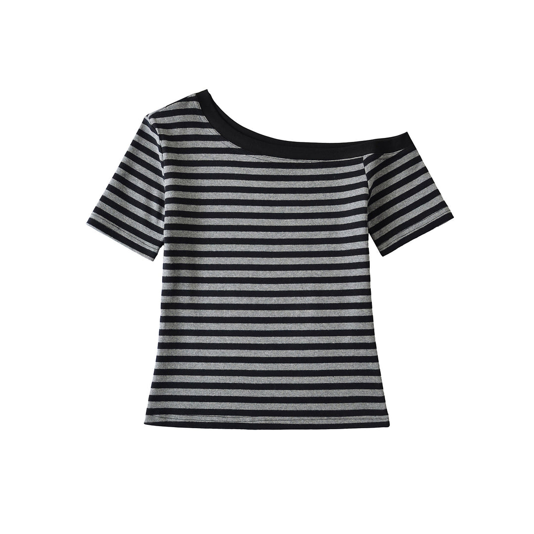 Damer Off-Shoulder stribet T-shirt med elastisk bånd og behagelig pasform Stilla