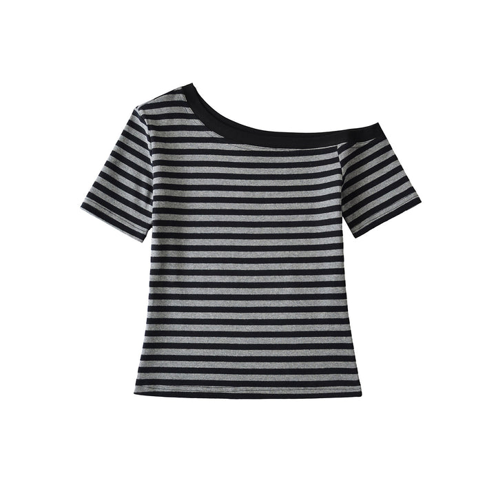 Damer Off-Shoulder stribet T-shirt med elastisk bånd og behagelig pasform Stilla