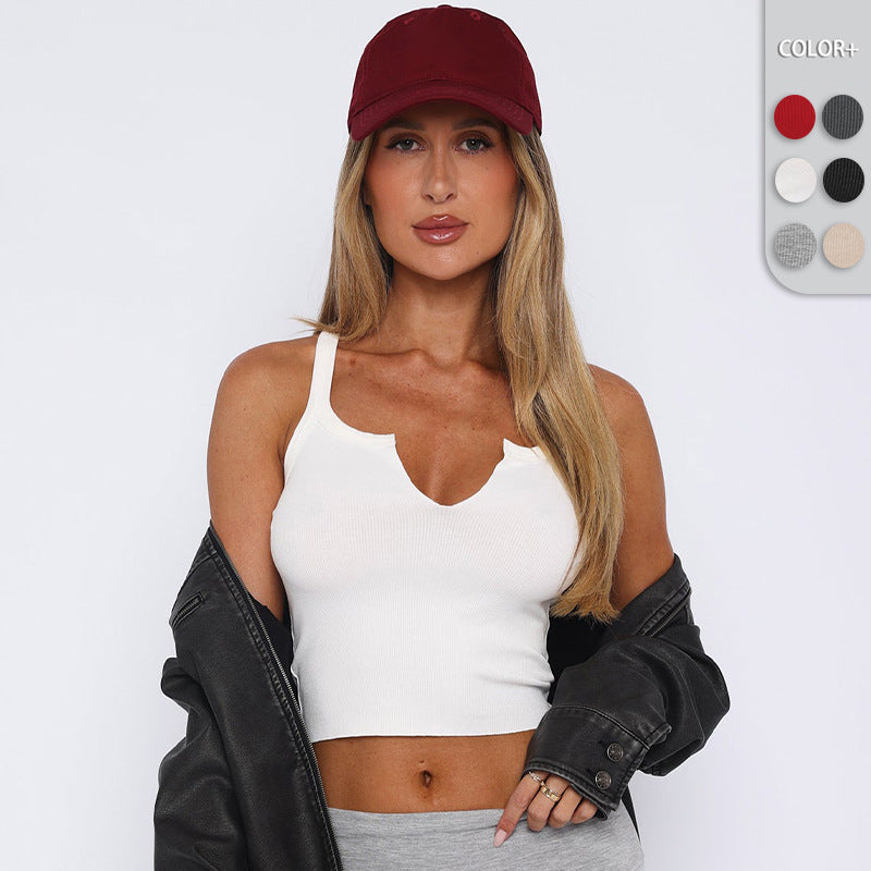 Dame Ribb strik Cropped Top med V-hals og fin tekstur Stilla