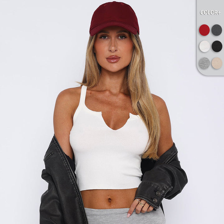Dame Ribb strik Cropped Top med V-hals og fin tekstur Stilla