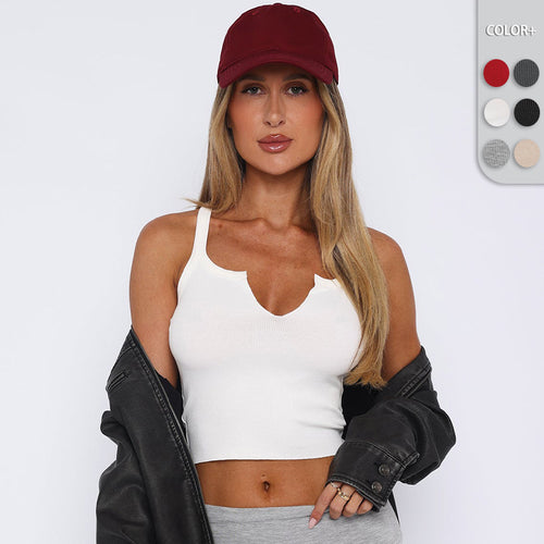 Dame Ribb strik Cropped Top med V-hals og fin tekstur Stilla