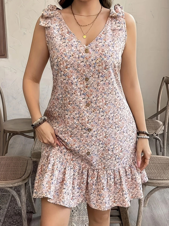 Dame sommerkjole med blomstret design og flæsekanter Stilla