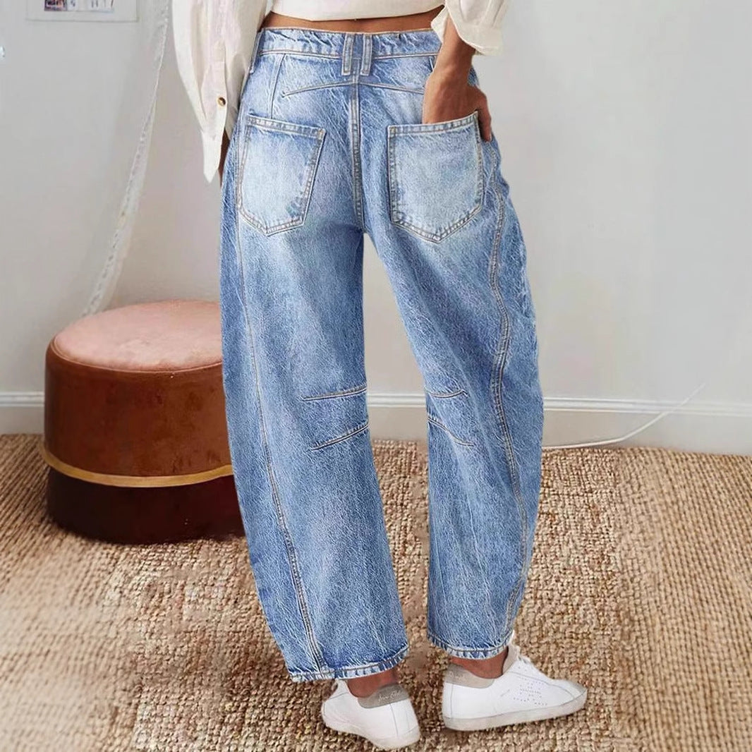 Kvindernes løstsiddende jeans i vintage look med frynset kant Stilla