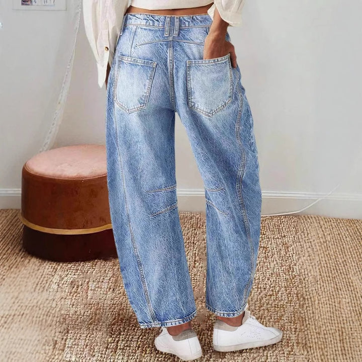 Kvindernes løstsiddende jeans i vintage look med frynset kant Stilla