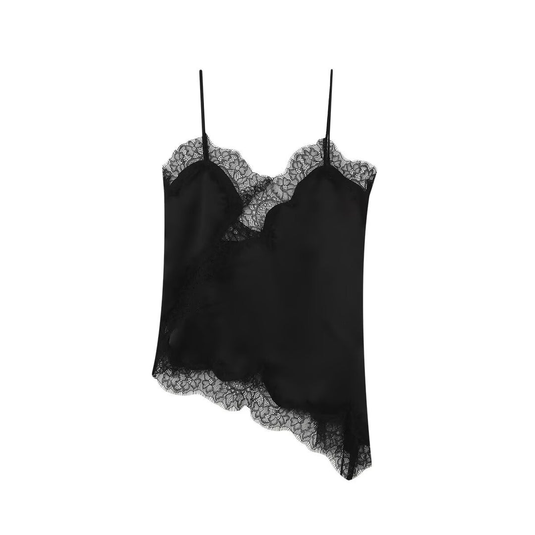 Dame-spids-camisole med asymmetrisk snit og elegante prikker Skovae
