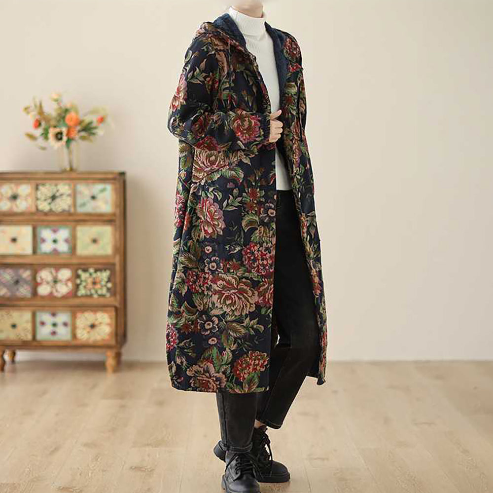 Stilla | Lang Vintage Frakke Med Blomsterprint