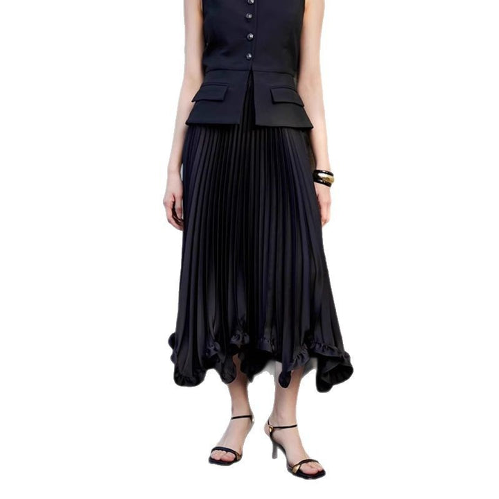 Dame plisseret midiskirt med raffinerede flæseafslutninger Stilla