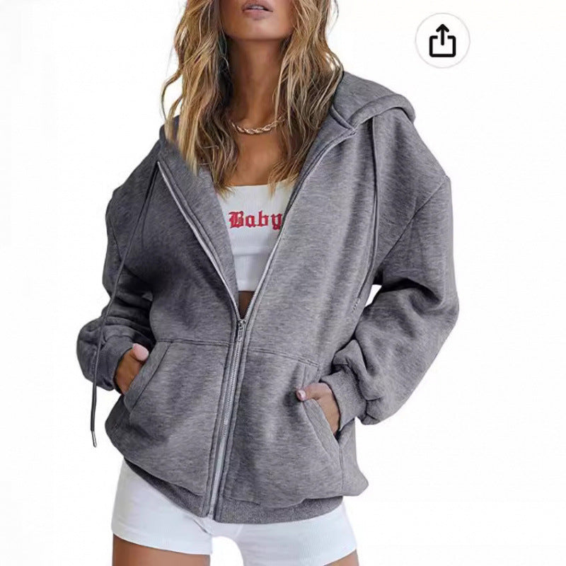 Kvinder Oversize Hoodie Jakke med Høj Krave Skovae