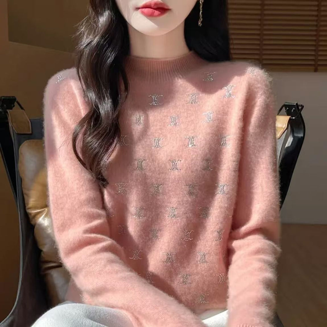 Dame Luxe Strik Sweater med Fint Glitter Design og Rund Udsnit Stilla