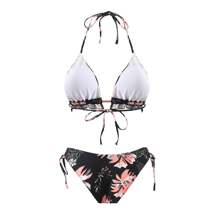 Dame triangel-bikini med blomsterprint og justerbare bindebånd Stilla