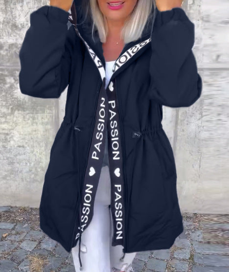 Dame nan Hoodie parka med tunneltræk talje og logo bånd lynlås Skovae