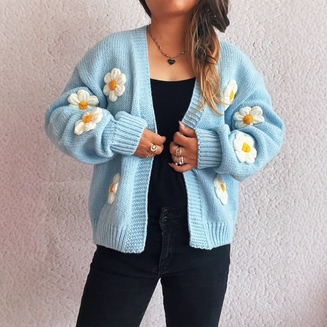 Dame cardigan med blomsterapplikationer Stilla