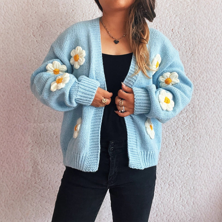 Dame cardigan med blomsterapplikationer Stilla