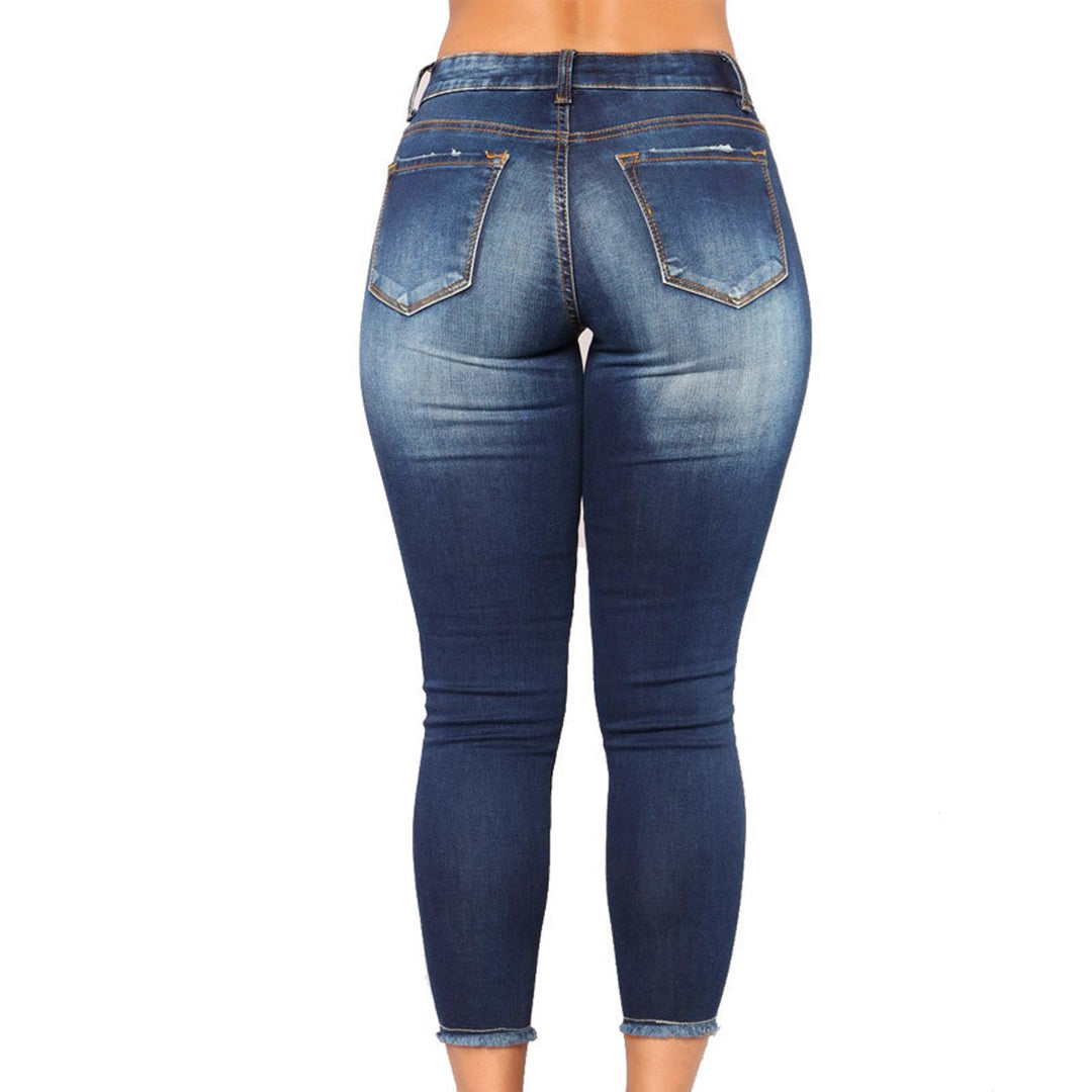 Dame skinny jeans med moderne destroyed-look og høj talje Skovae