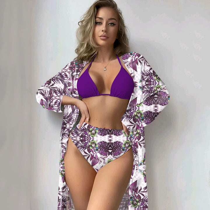 Dame bikini-sæt med blomstermønster og åben kimono Stilla