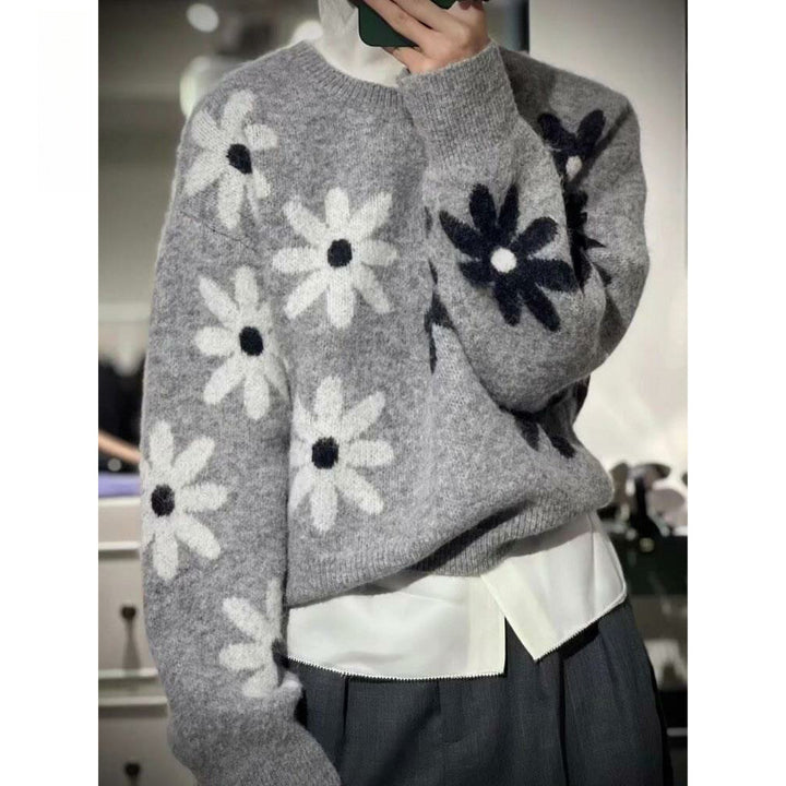 Kvinders strikket sweater med blomstret mønster og afslappet pasform Stilla