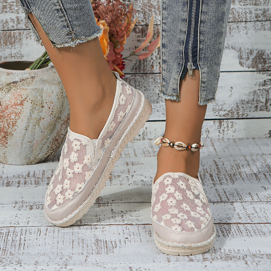 Dame Slip-On Stofsko med florale accenter og skridsikker sål Stilla