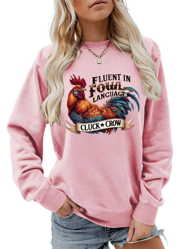 Kvinders sweatshirt med humoristisk kyllingemotiv og behagelig pasform Stilla