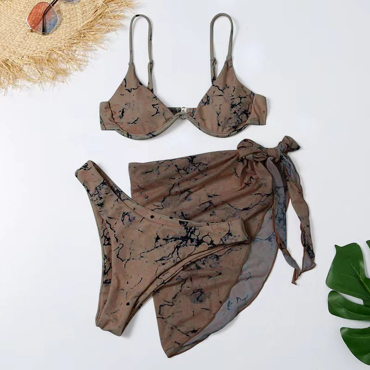Dame Triangel-Bikini-Sæt med elegant indpakningsskørt og støttende stropper Skovae