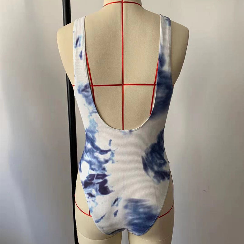 Dame Højskåret Badedragt med trendy Tie-Dye-design Skovae