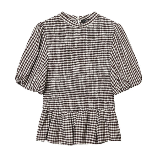 Damebluse med dekorative puffærmer og smidig rynkesilhouette Skovae