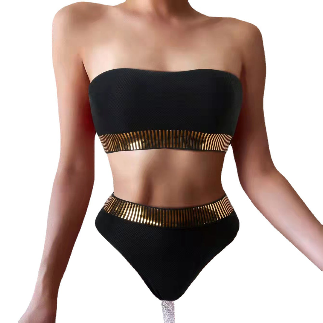 Dame Bandeau Højt skåret Bikini Sæt med Metalaccenter Stilla
